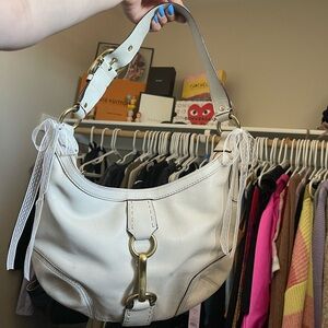 Y2K Style Coach Cream White Leather Hobo Hampton Bag